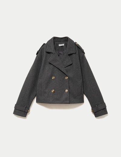 Trench court boutonn&eacute; gris femme