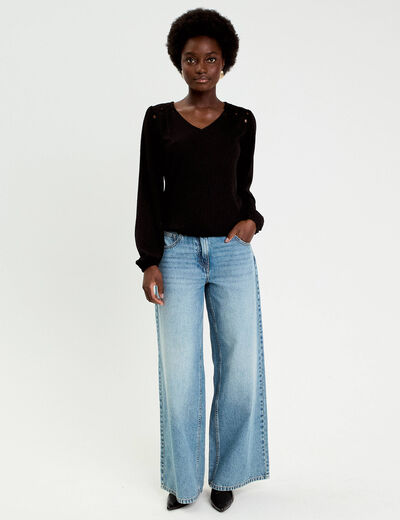 Blouse macram&eacute; bas &eacute;lastiqu&eacute; noir femme
