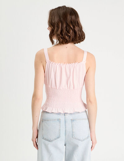 Débardeur smocké rose clair femme