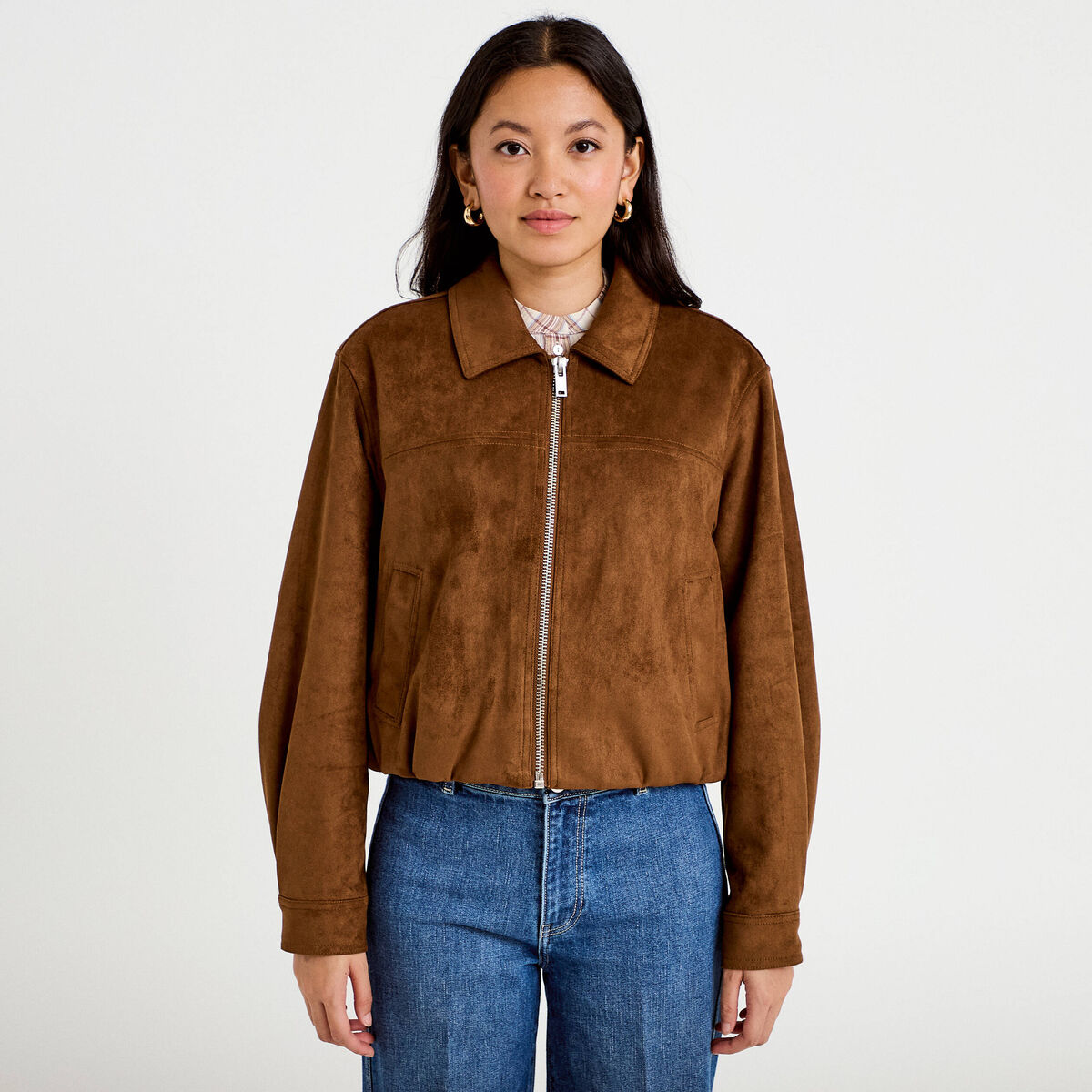 Veste effet boule oversize cropped marron femme
