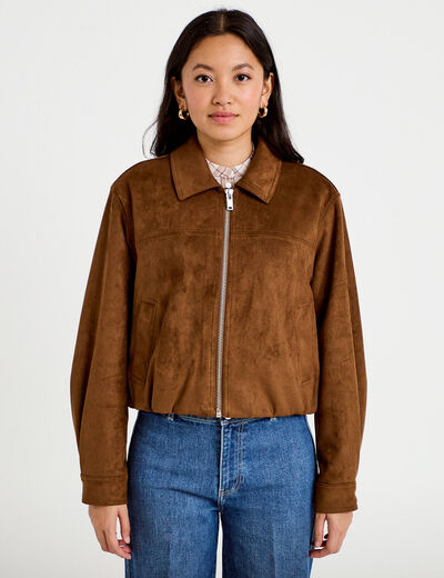 Veste effet boule oversize cropped marron femme