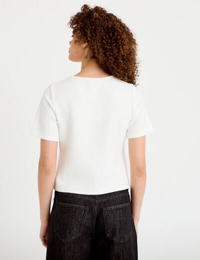 Gilet droit court manches courtes ecru femme
