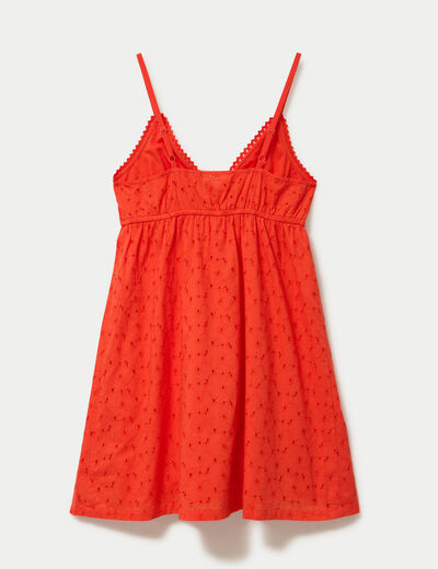 Robe courte &eacute;vas&eacute;e col v bretelles orange fonc&eacute; femme