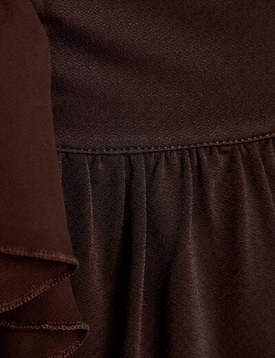 Blouse d&eacute;collet&eacute; voile manches courtes marron fonc&eacute; femme