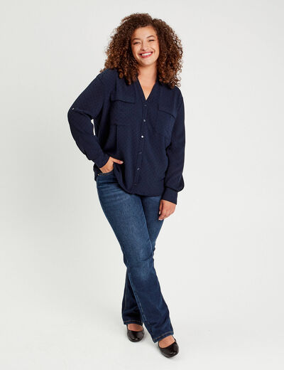 Chemise manches longues bleu marine femme