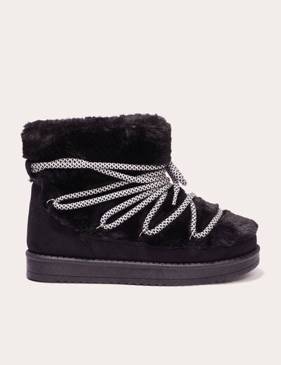Bottines fausse fourrure à lacets noir femme