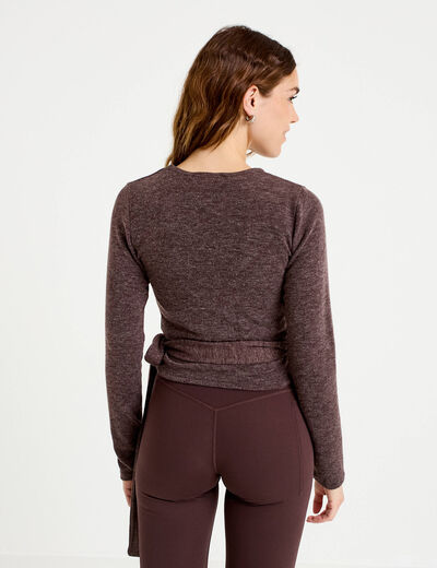 Cache-coeur droit manches longues marron clair femme