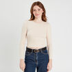 T-shirt cropped côtelé ecru femme