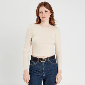 T-shirt cropped côtelé ecru femme