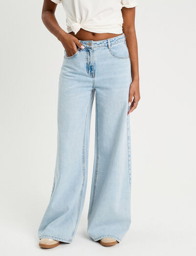 Jeans large denim bleach femme