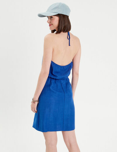 Robe évasée bretelles nouées bleu electrique femme