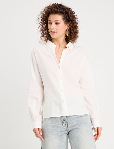 Chemise manches longues contenant du lin ecru femme