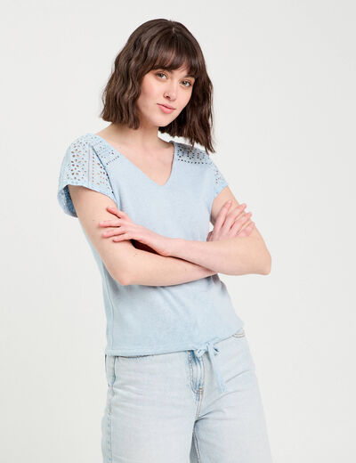 T-shirt manches courtes bleu clair femme