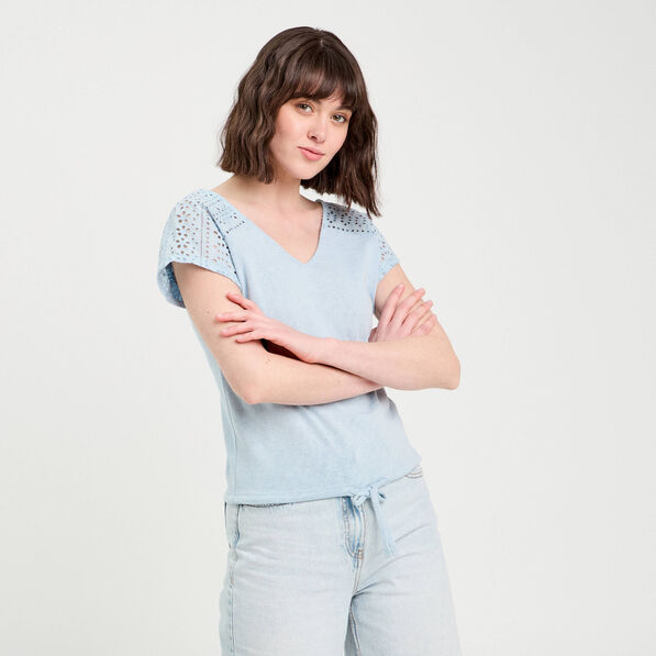 t shirt manches courtes bleu clair femme T-shirt manches courtes bleu clair femme