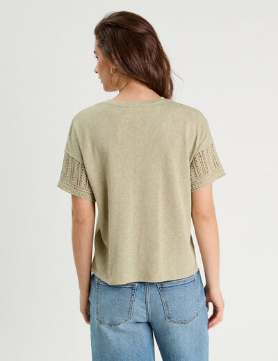 T-shirt manches courtes vert kaki femme