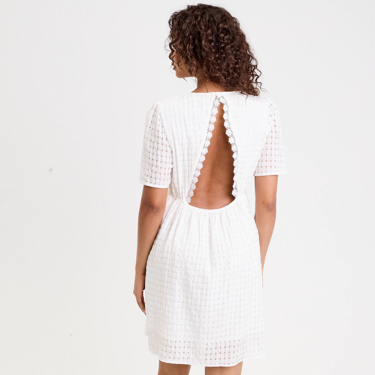 Robe évasée col V doublure viscose blanc femme