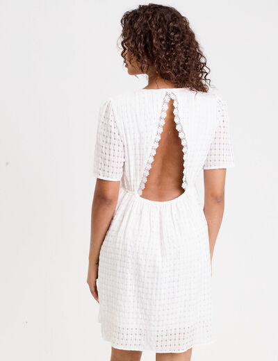 Robe évasée col V doublure viscose blanc femme