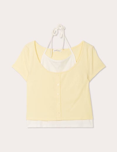 T-shirt 2-en-1 jaune pastel femme