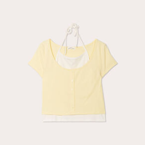 t shirt 2 en 1 jaune pastel femme T-shirt 2-en-1 jaune pastel femme