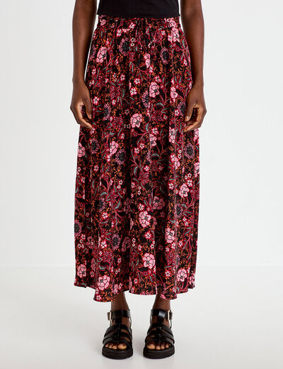Jupe longue &eacute;vas&eacute;e satin&eacute;e noir femme