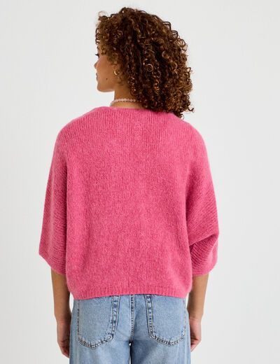 Gilet ample col v manches 3/4 vieux rose femme