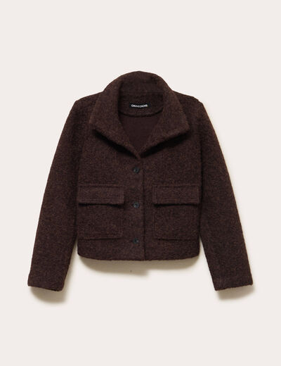 Veste col montant manches longues marron fonc&eacute; femme