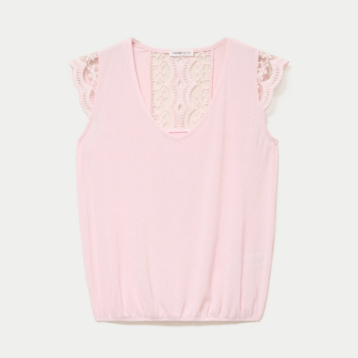 Blouse sans manches pliss&eacute;e rose clair femme