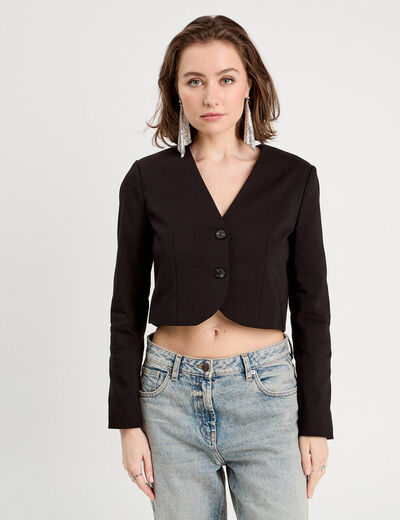 Veste blazer courte noir femme