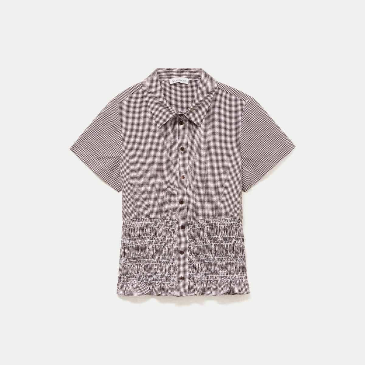 Chemise cintr&eacute;e manches courtes marron femme