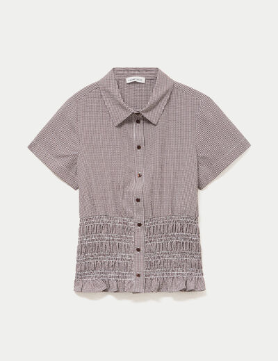 Chemise cintr&eacute;e manches courtes marron femme