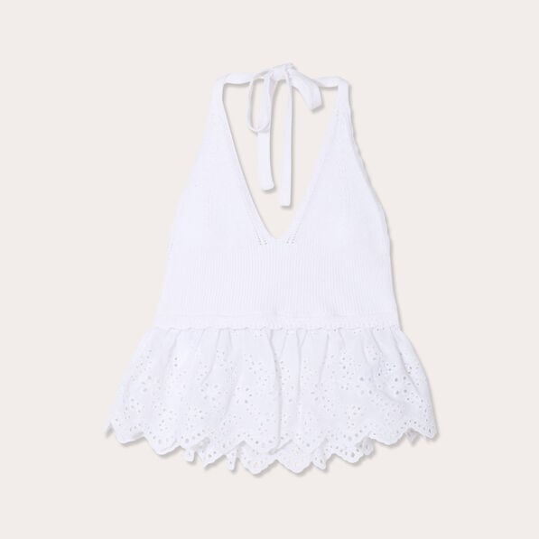 crop top tricot avec broderie blanc femme Crop top tricot avec broderie blanc femme