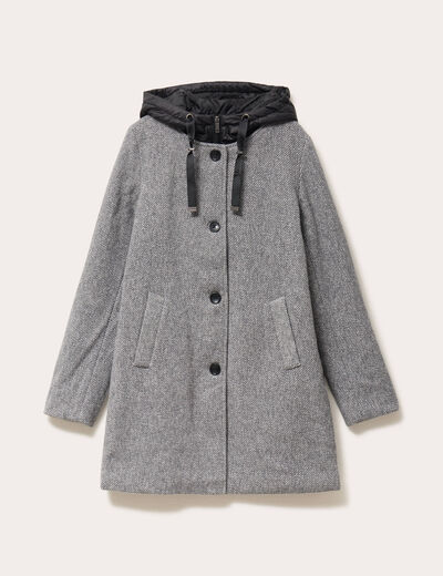 Manteau droit long &agrave; capuche gris clair femme