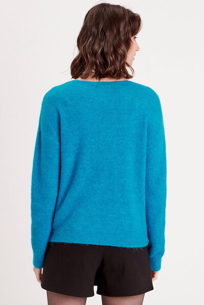 Pull avec col en V bleu femme
