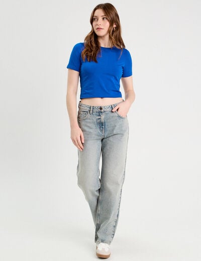 T-shirt cropped bleu electrique femme