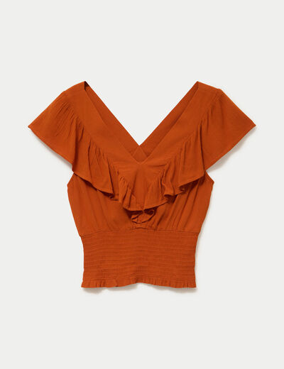 Blouse cintr&eacute;e cropped sans manches orange fonc&eacute; femme