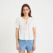 Blouse col v manches courtes dentelle ecru femme