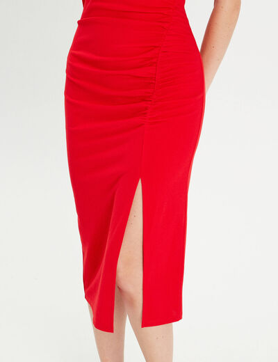 Robe longue ajustée drappée rouge femme