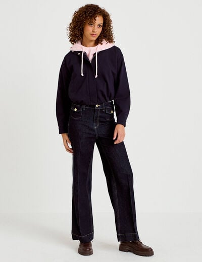 Veste cropped bas resserr&eacute; bleu marine femme