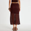 Jupe longue droite en dentelle marron femme