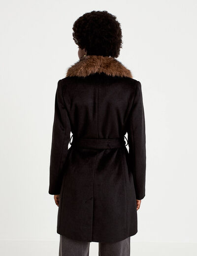 Manteau cintr&eacute; col ch&acirc;le manches longues noir femme