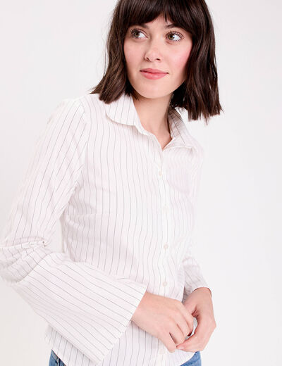 Chemise cintr&eacute;e manches longues blanc femme