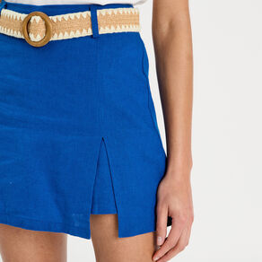 jupe short ceinturee contenant du lin bleu electrique femme Jupe-short ceinturée contenant du lin bleu electrique femme