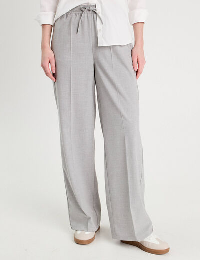 Pantalon large taille haute gris clair femme