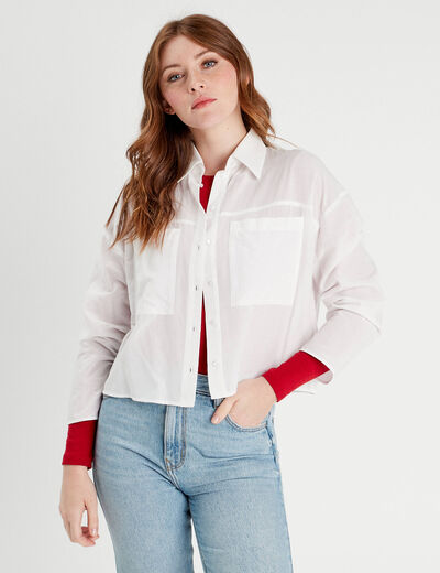 Chemise manches longues poches ecru femme