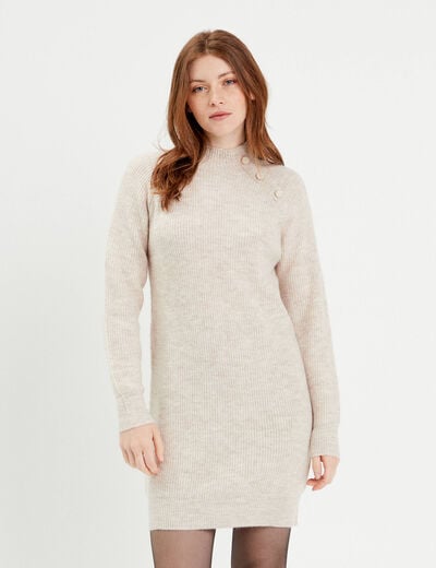 Robe pull droite col rond sable femme