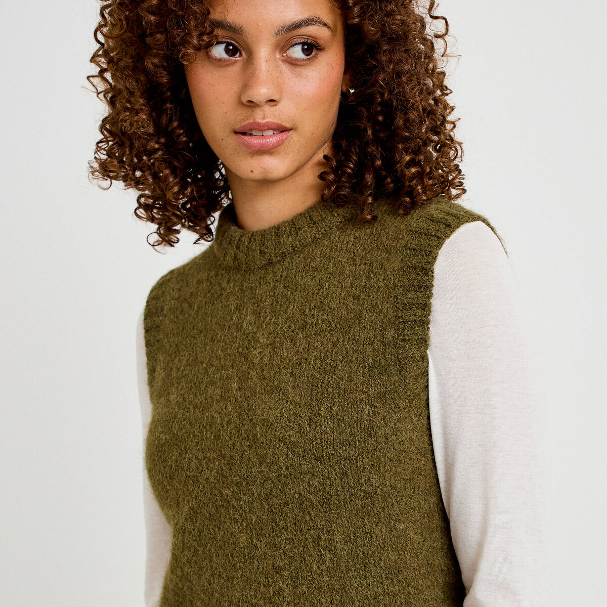 Pull sans manches vert kaki femme