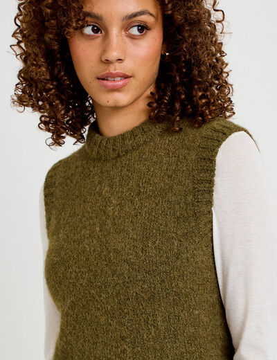 Pull sans manches vert kaki femme