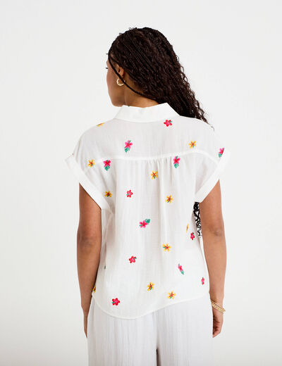 Blouse avec broderie blanc femme