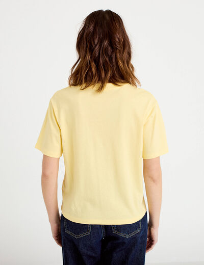 T-shirt col rond manches courtes jaune clair femme