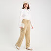 Pantalon large élastiqué beige femme